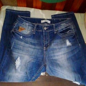 1946 denim jeans w faux leather on pockets  size 8